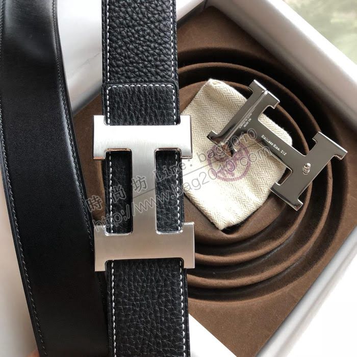 HERMES皮帶 雙面原版荔枝紋皮 愛馬仕男士腰帶  hgh1895